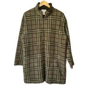 Jones New York Vintage Plaid Long Fleece Coat Jacket 1/4 Zip, Small